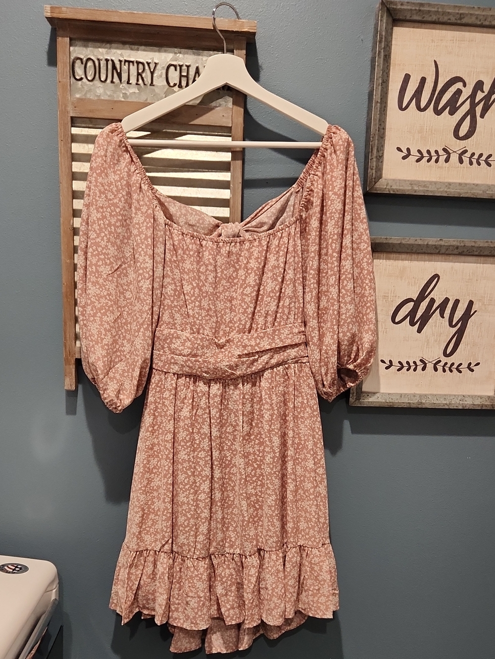 She + Sky Rust Pink Floral Off-Shoulder Mini Dress